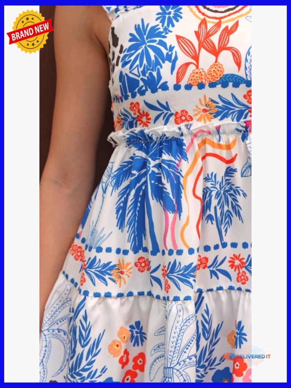 Floral Tropical Graphic Short Dress Ruffle Hem Sleeveless Tank - Picture 6 of 6